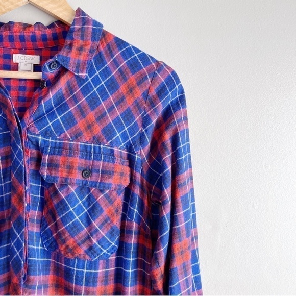 J.Crew Flannel Shirt Dress with‎ Pockets in Red & Blue Plaid, Size XS - Picture 5 of 14